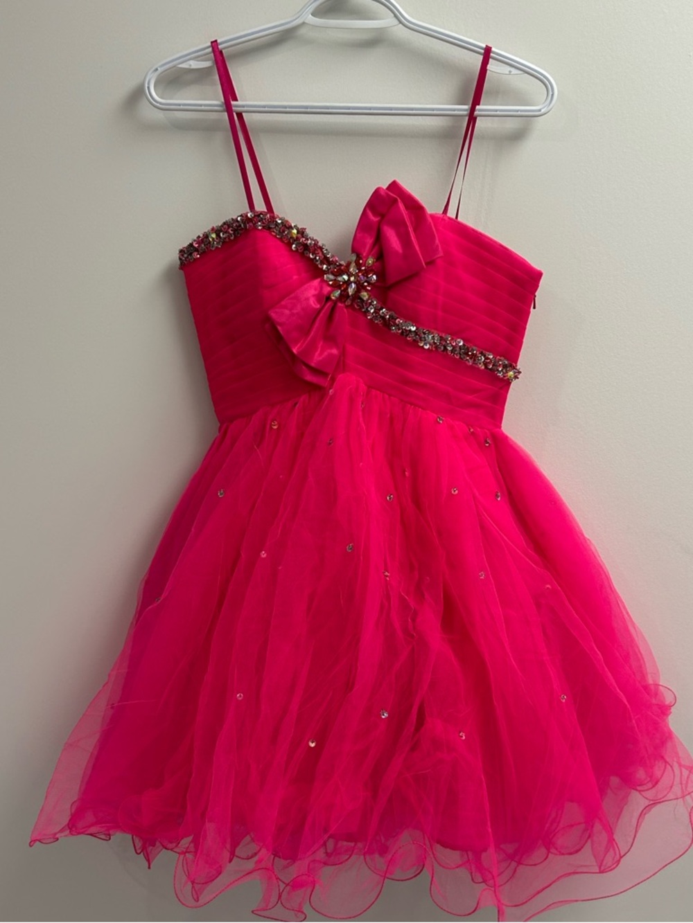 Dave & Johnny Fuchsia Beaded Bodice Tulle Party Dress